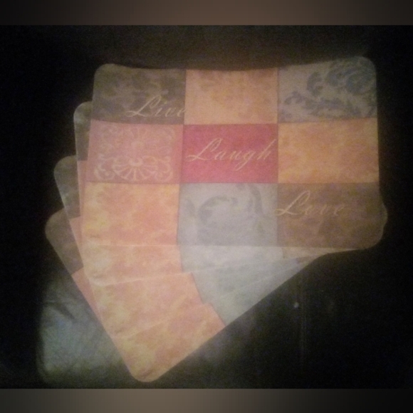 "Inspired" Live/Laugh/Love Damask Pattern Vinyl Geometric Placemats (4) - Picture 3 of 5